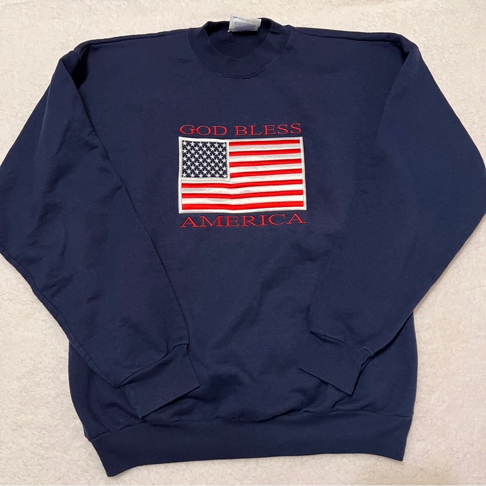 Vintage god bless America embroidered crew
